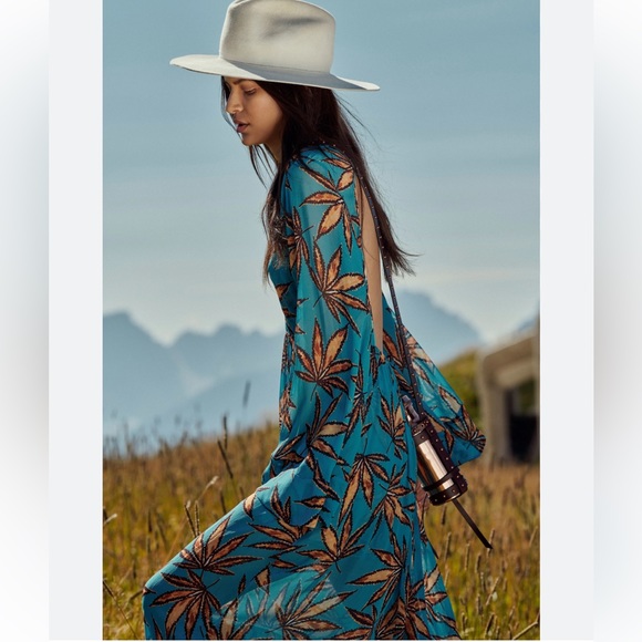 • DOROTHEE SCHUMACHER • Womens Translucent leaves printed maxi dress Blue 2